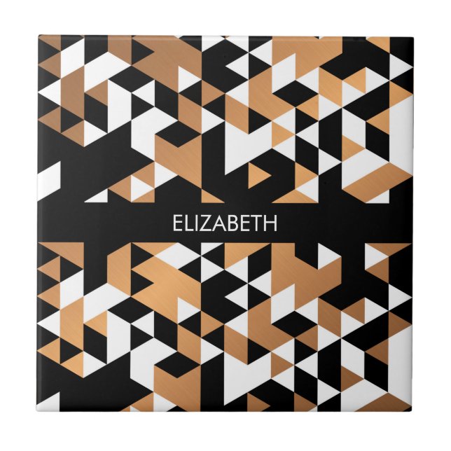 Geometric Black and Golden Pattern Tile (Front)