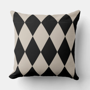 Geometric Black and Ivory Diamond Harlequin Modern Throw Pillow