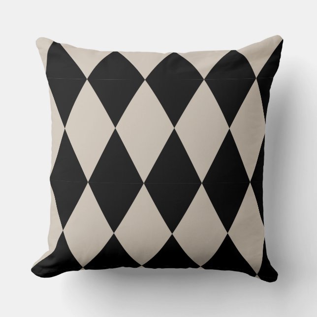 Geometric Black and Ivory Diamond Harlequin Modern Throw Pillow (Front)