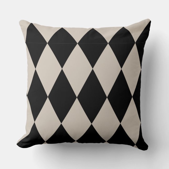 Geometric Black and Ivory Diamond Harlequin Modern Throw Pillow (Front)