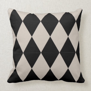 Geometric Black and Ivory Diamond Harlequin Modern Throw Pillow