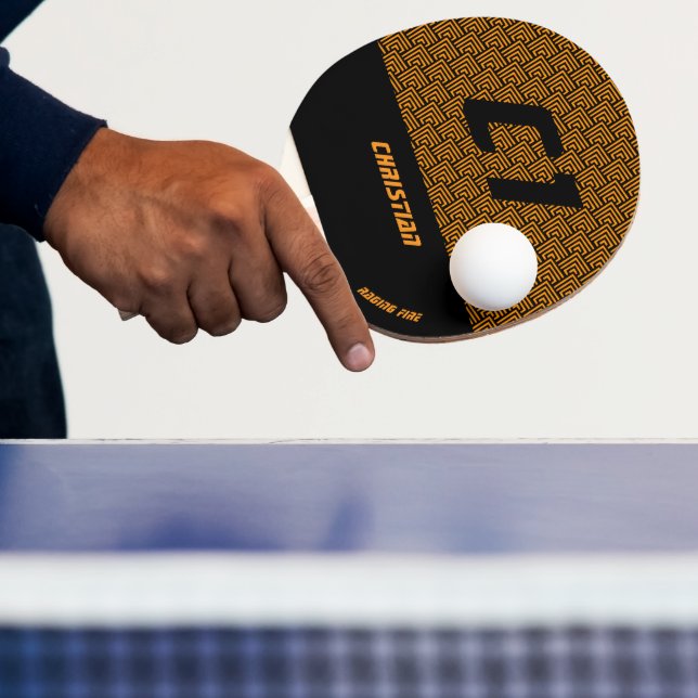 Geometric Black and Orange Pattern Custom Name  Ping Pong Paddle (Insitu)