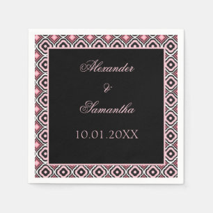 Geometric Black and Pink Pattern Napkin