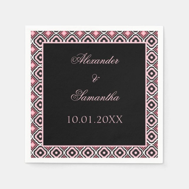 Geometric Black and Pink Pattern Napkin (Front)