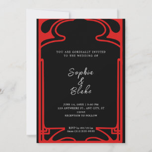 Geometric Black and Red Art Deco Wedding Invitation