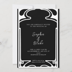 Geometric Black and White Art Deco Wedding Invitation