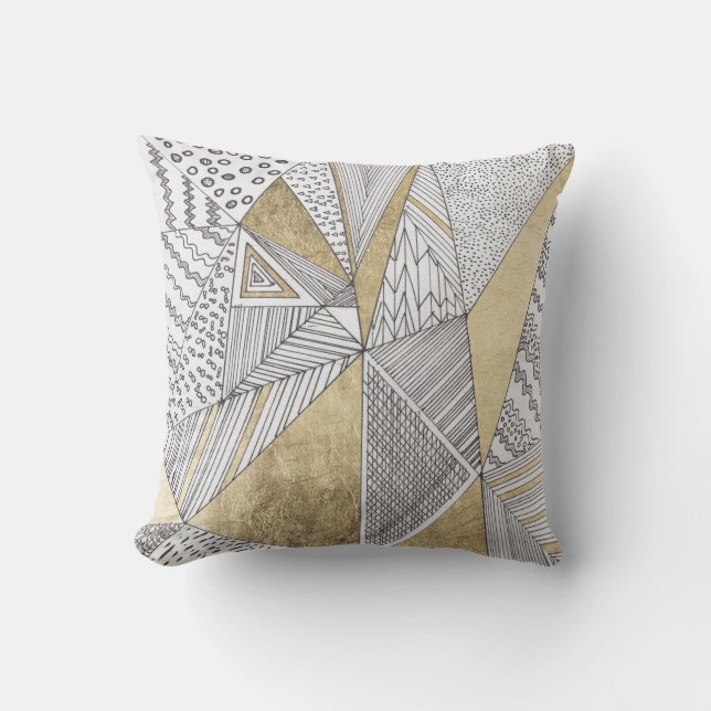 Geometric black and white chic faux gold patterns throw pillow (Front)
