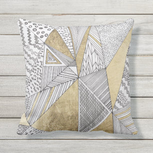 Geometric black and white chic faux gold patterns throw pillow