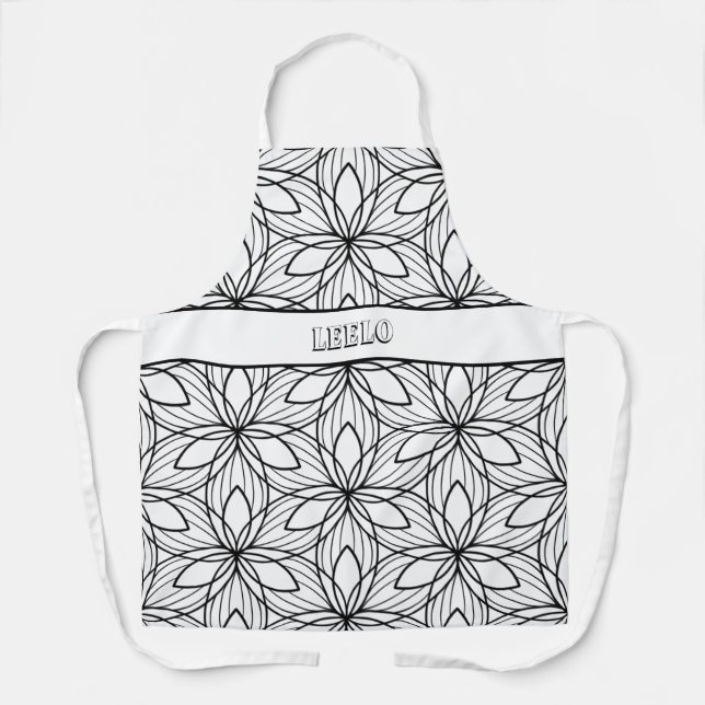 Geometric Black and White Colorable Art Smock Apro Apron (Front)