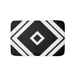 Geometric Black and White Diagonal Square Pattern Bath Mat