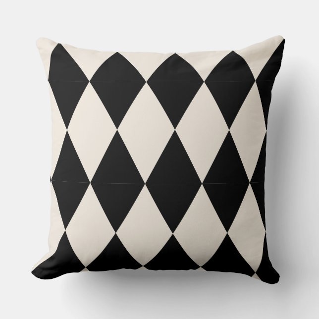Geometric Black and White Diamond Harlequin Modern Throw Pillow (Front)