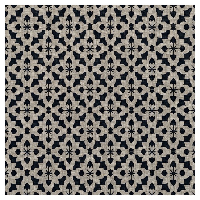 Geometric Black and White Floral Pattern Fabric (Swatch)