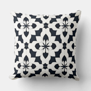 Geometric Black and White Floral Pattern Throw Pillow