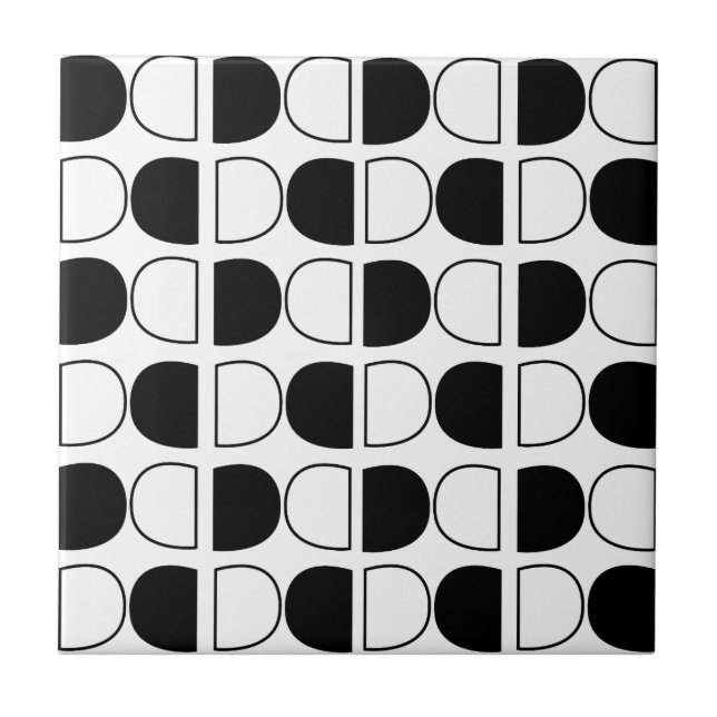 Geometric Black and White Half Circle Tile (Front)