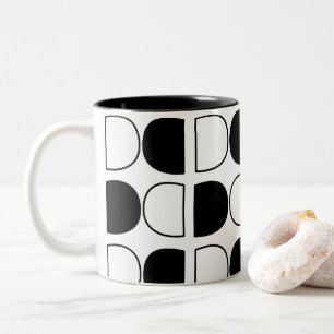 Geometric Black and White Half Circle Two-Tone Coffee Mug