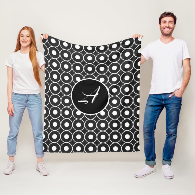 Geometric Black And White Monogram Fleece Blanket (In Situ)