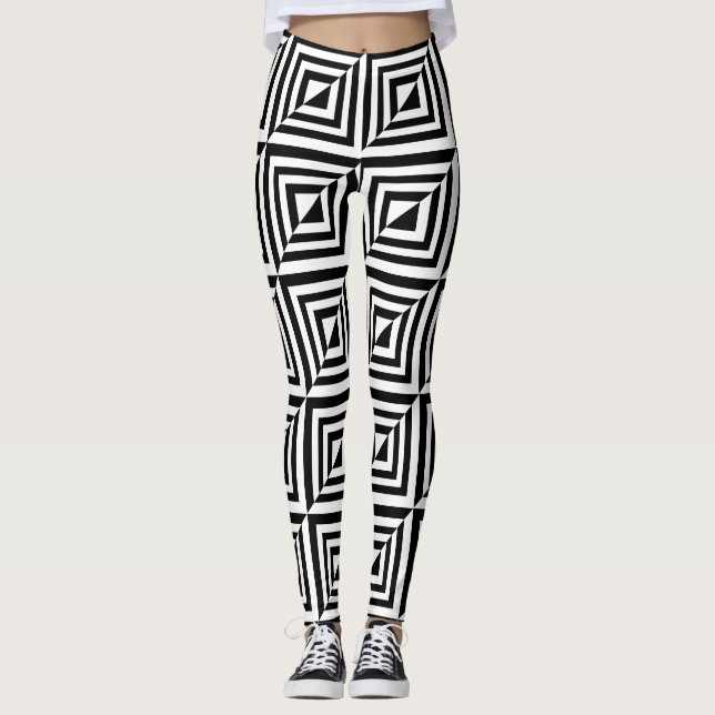 Geometric black and white pattern leggings (Front)