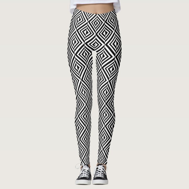 Geometric black and white pattern leggings (Front)