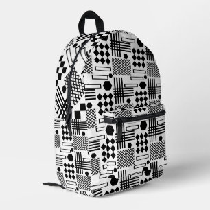 Geometric black and white pattern printed backpack