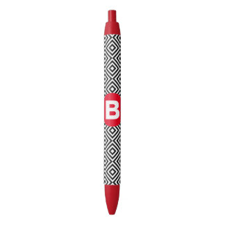 Geometric Black and White Pattern Red Monogram Ink Pen