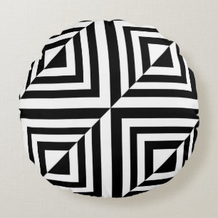 Geometric black and white pattern round pillow