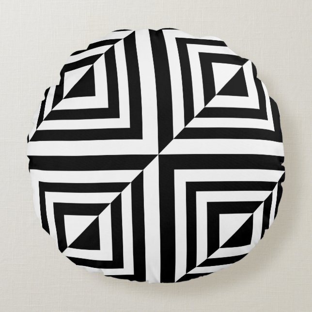 Geometric black and white pattern round pillow (Front)