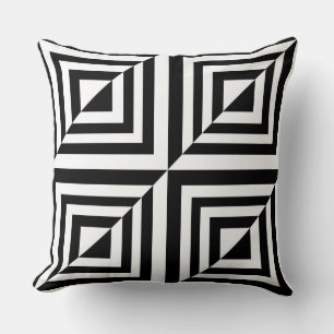 Geometric black and white pattern throw pillow