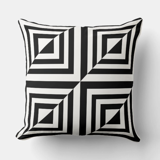 Geometric black and white pattern throw pillow (Front)