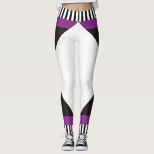 Geometric black and white stripes modern purple leggings