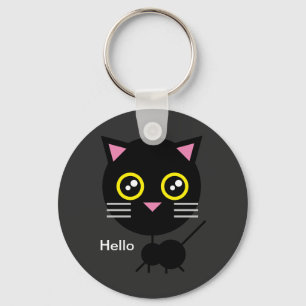 Geometric Black Cat Keychain