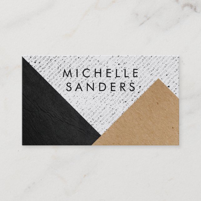 Geometric Black Faux Leather Craft Paper Speckled Business Card (Front)