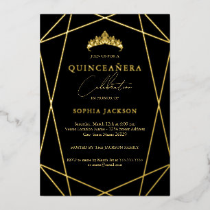 Geometric Black Gold Elegant Quinceanera 15th 