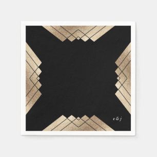 Geometric Black Gold Gatsby Wedding Table Napkins