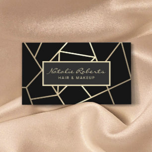Geometric Black & Gold Hair Stylist Beauty Salon Business Card