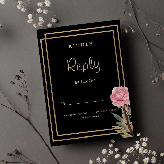 Geometric black gold pink mint flower RSVP  Invitation (Geometric black gold pink mint flower RSVP )
