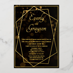 Geometric Black & Gold Wedding     Foil Invitation