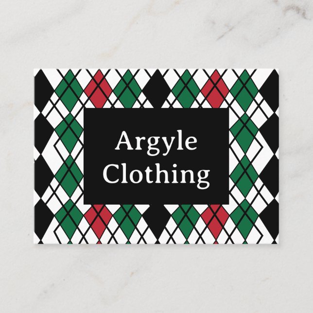 Geometric Black Green Red Argyle Geometric Pattern Business Card (Front)