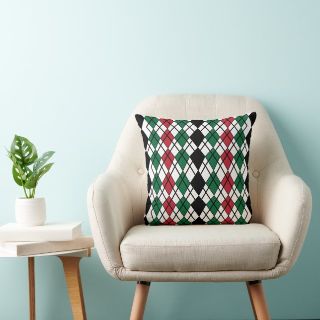 Geometric Black Green Red Argyle Geometric   Throw Pillow (Chair)