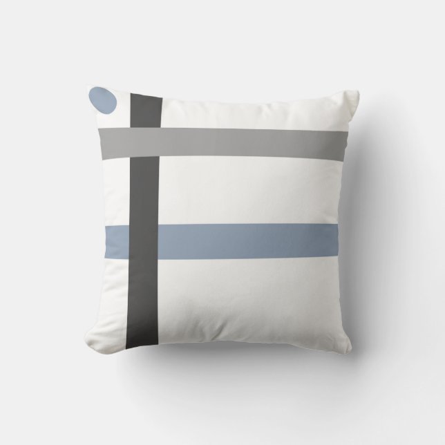 Geometric Black Grey Blue White Bars Throw Pillow (Front)