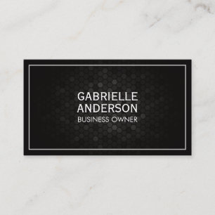 Geometric Black Metallic Background   White Border Business Card