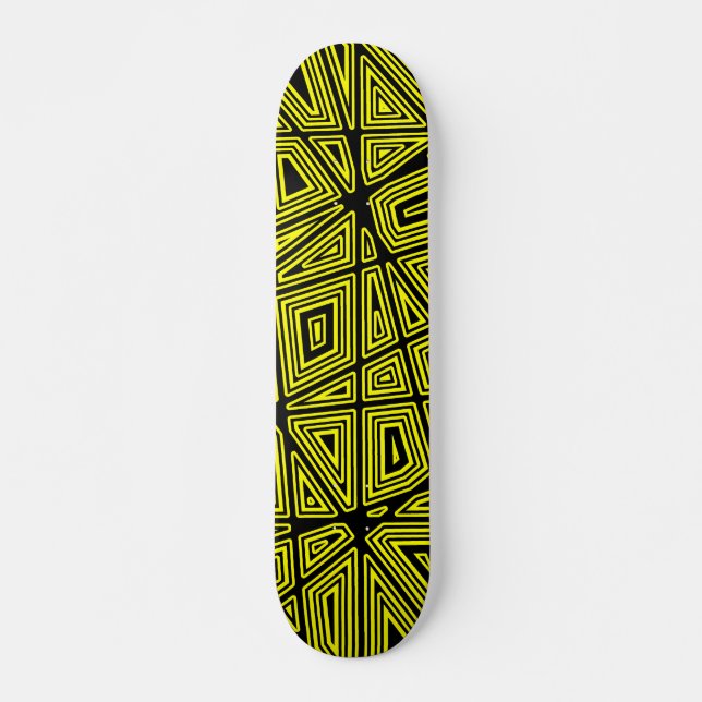 Geometric - Black on Yellow Skateboard (Front)