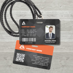 Geometric Black & Orange Security ID name Tag Badge