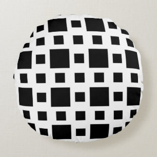 Geometric Black Squares Round Pillow