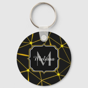 Geometric black triangles gold lines Monogram Keychain