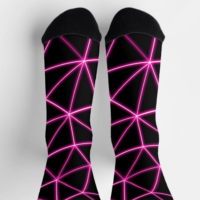Geometric black triangles neon pink lines retro socks (Top)
