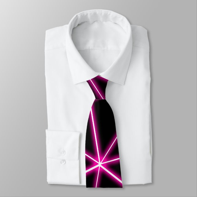 Geometric black triangles neon pink lines retro tie (Tied)