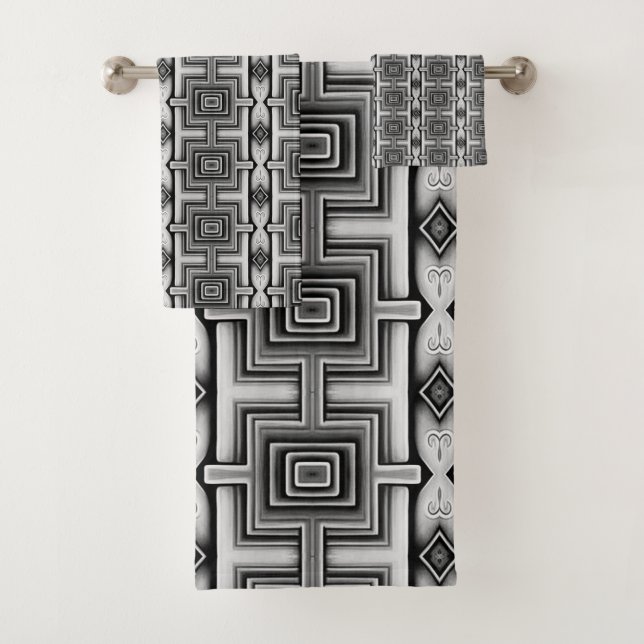 Geometric Black White and Grey Aztec  Bath Towel Set (Insitu)