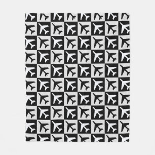 Geometric Black White Aviation Jets Airplane Fleece Blanket