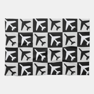 Geometric Black White Aviation Jets Airplane Kitchen Towel