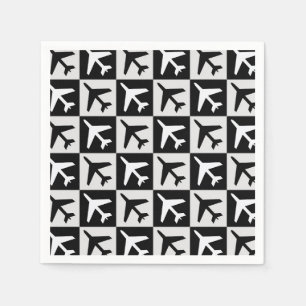 Geometric Black White Aviation Jets Airplane Napkin